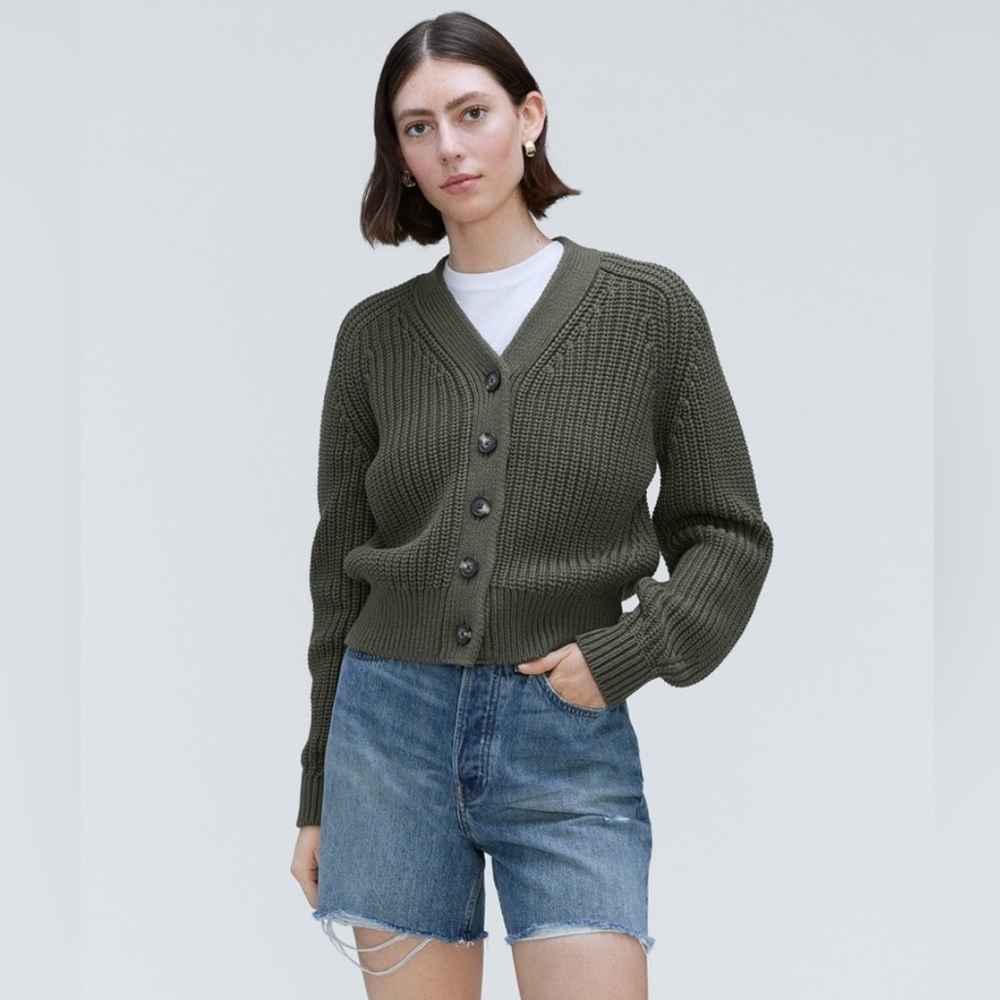 Everlane The Texture Cotton Cardigan Green